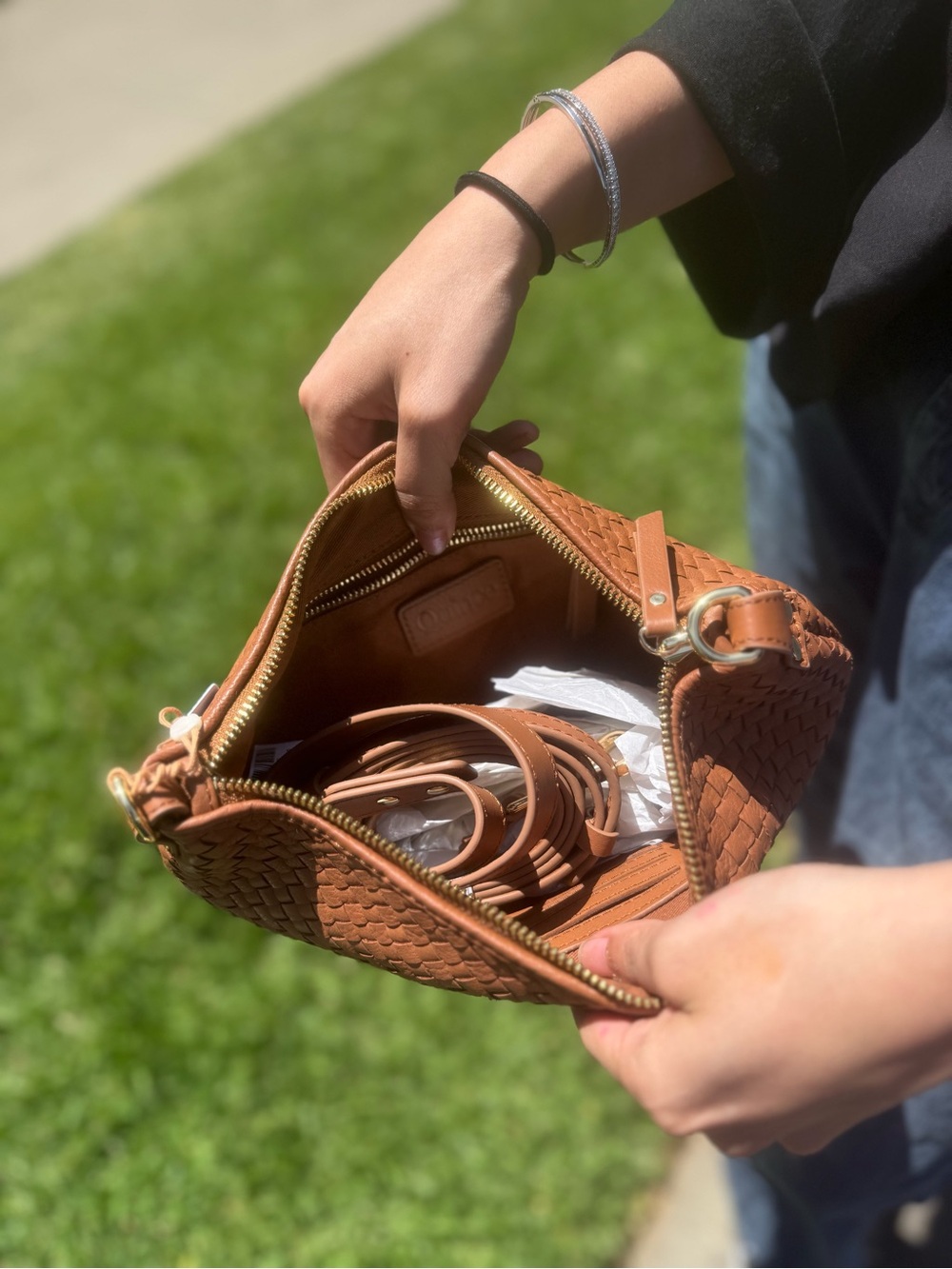 Quince Sloane Handwoven Mini Shoulder Bag Color - Cognac - Picture 2 of 2